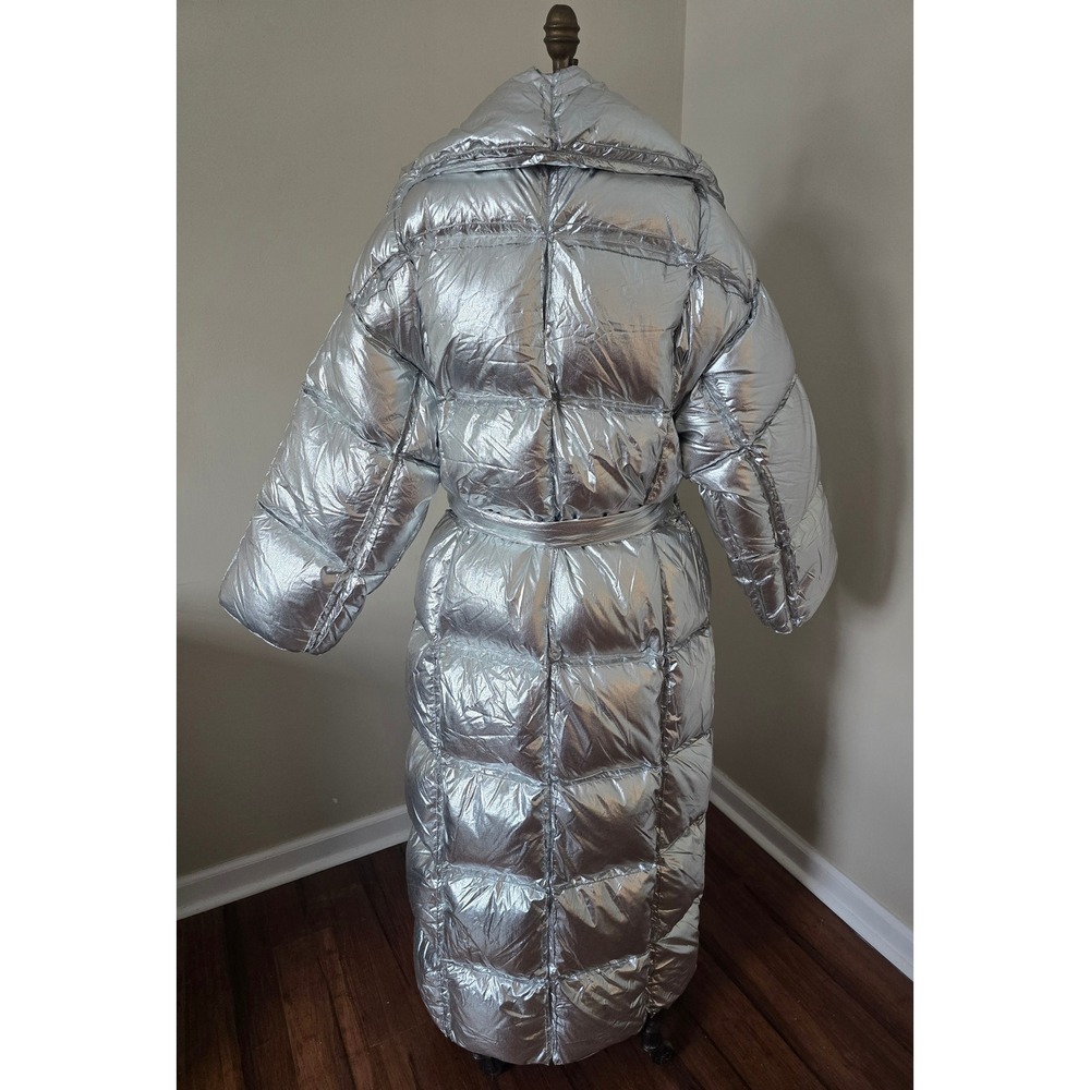 Off-White c/o Virgil Abloh Silver Metallic Long Puffer Coat Size S - Picture 4 of 8